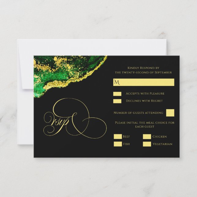 Carte vintage Emerald Green Gold Wedding RSVP (Devant)
