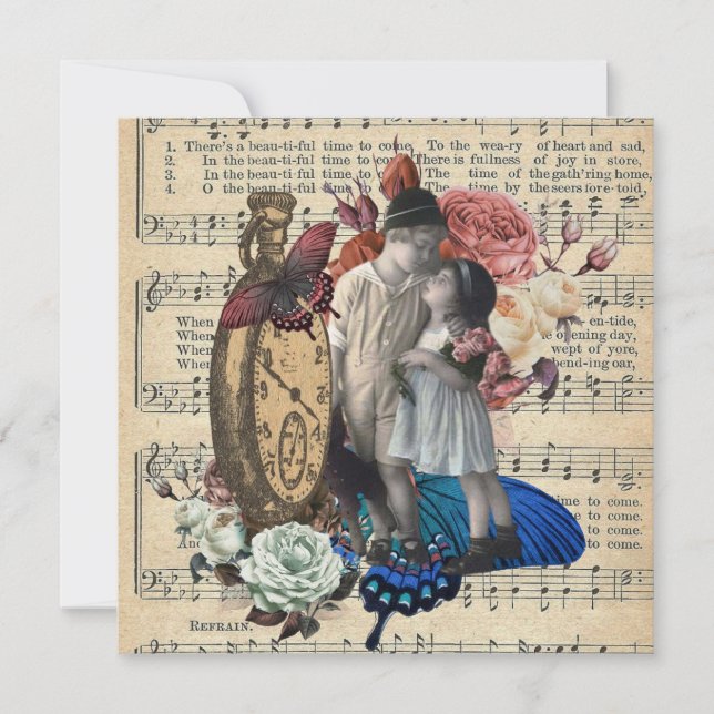 Carte Vintage Enfants & Collage Floral (Devant)