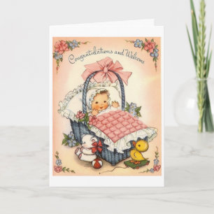 Carte Vintage - Félicitations & Bienvenue à Baby,