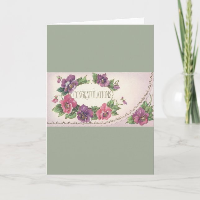 Carte Vintage Félicitations Pansy (Devant)