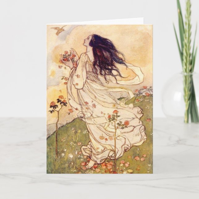 Carte Vintage - Femme et un Oiseau, (Devant)