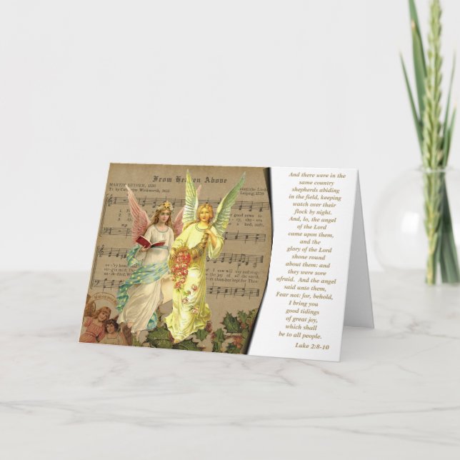 Carte Vintage feuille Angels Musique Texte biblique (Devant)
