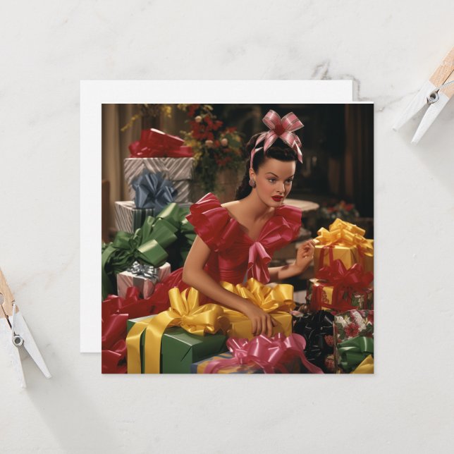 Carte Vintage fille avec cadeau d'anniversaire des (Devant/Arrière en situation)