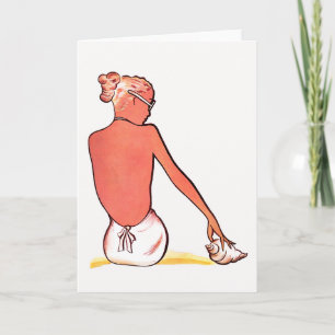 Carte Vintage fille de plage avec coquillage été élégant