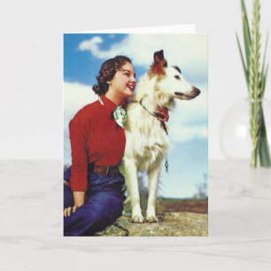 Carte Vintage fille et chien, anniversaire