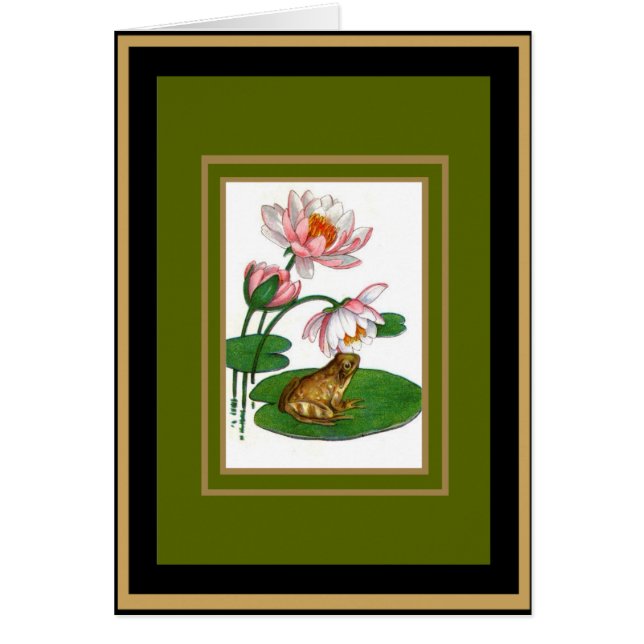 Carte vintage fleur grenouille nénuphar (Devant)