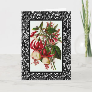 Carte vintage Fleurs Rouges Cadre Noir Blanc