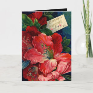 Carte Vintage Fleurs Rouges Vœux d'anniversaire