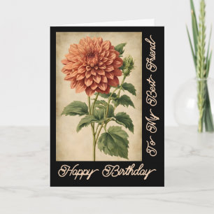 Carte Vintage Floral Classique Rose Dahlia Noir Annivers