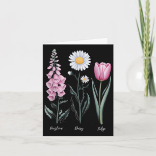 Carte Vintage Floral Plante Foxglove Daisy Tulip Flower 