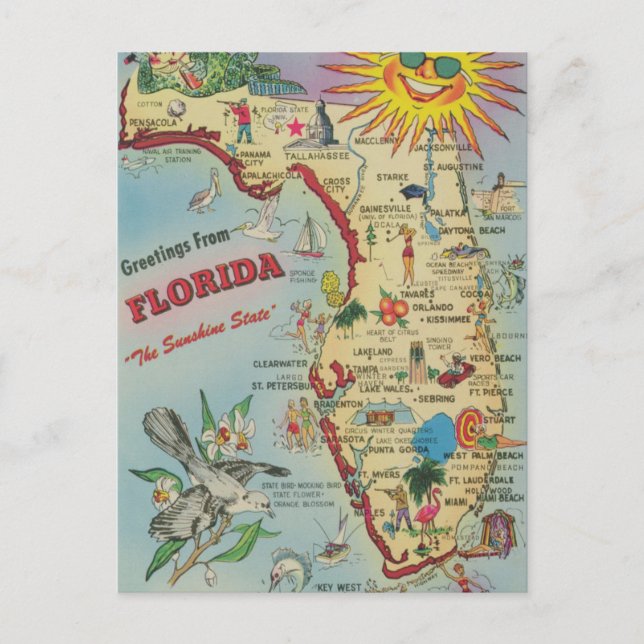 Carte vintage Floride Déplacement / Déplacement Ca (Devant)