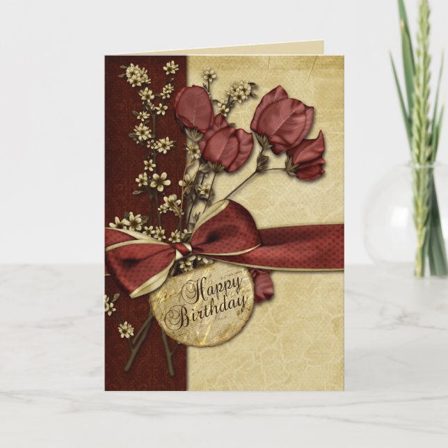 Carte Vintage Flowers Birthday (Devant)