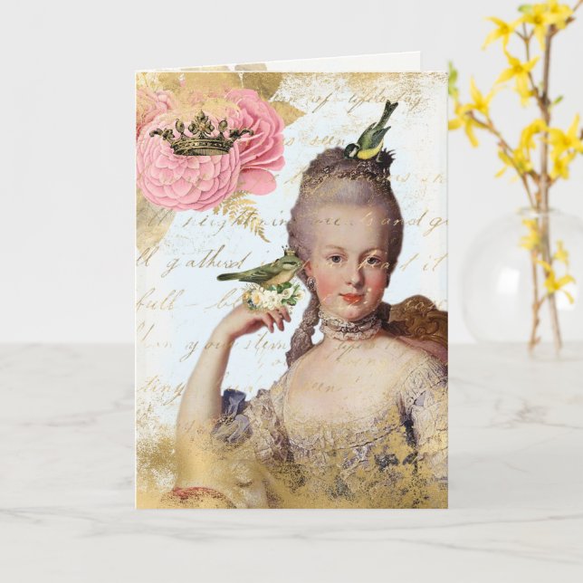 Carte vintage française Marie Antoinette shabby (Fleur jaune)