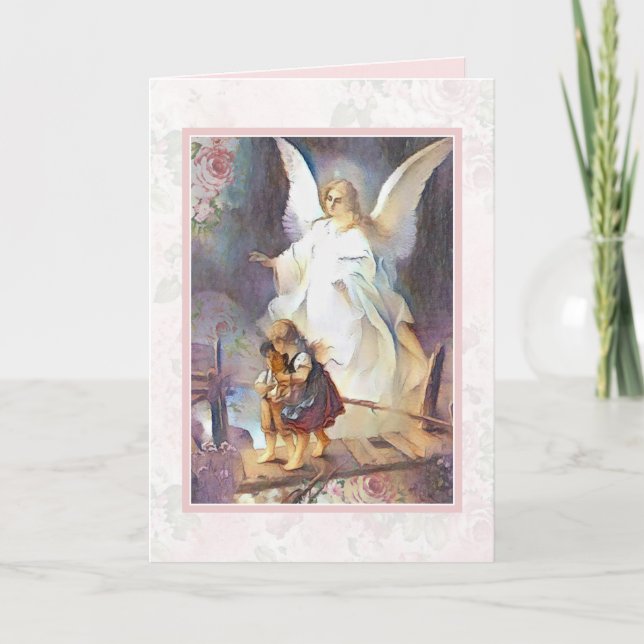 Carte Vintage Gardien Angel Enfants Roses roses roses (Devant)