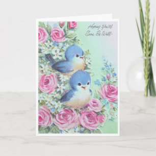 Carte Vintage Get Well - Bluebirds et rose Roses,