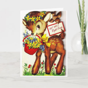 Carte Vintage Get Well - Fawn & Bird avec marguerites ja