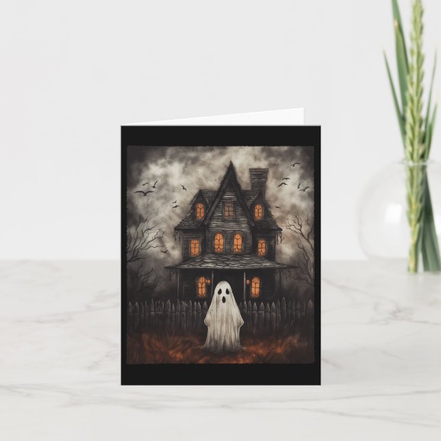 Carte Vintage Ghost Haunted House Midnight Halloween Gho (Devant)