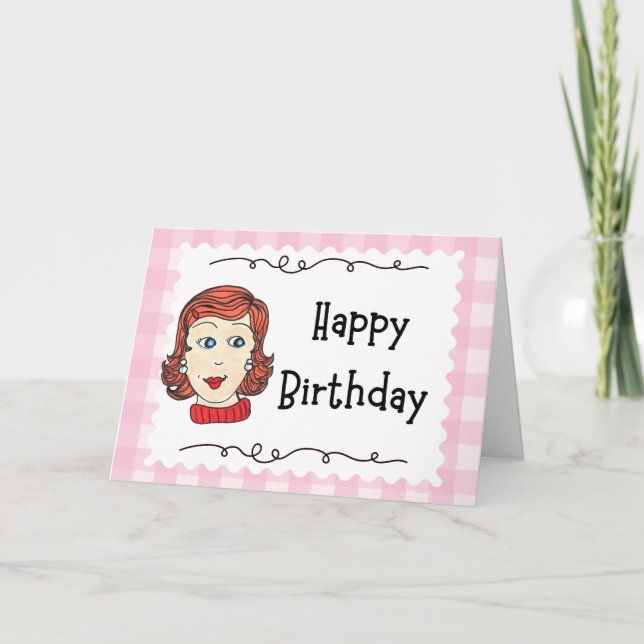 Carte Vintage girl Happy Birthday Folded Greeting card (Devant)