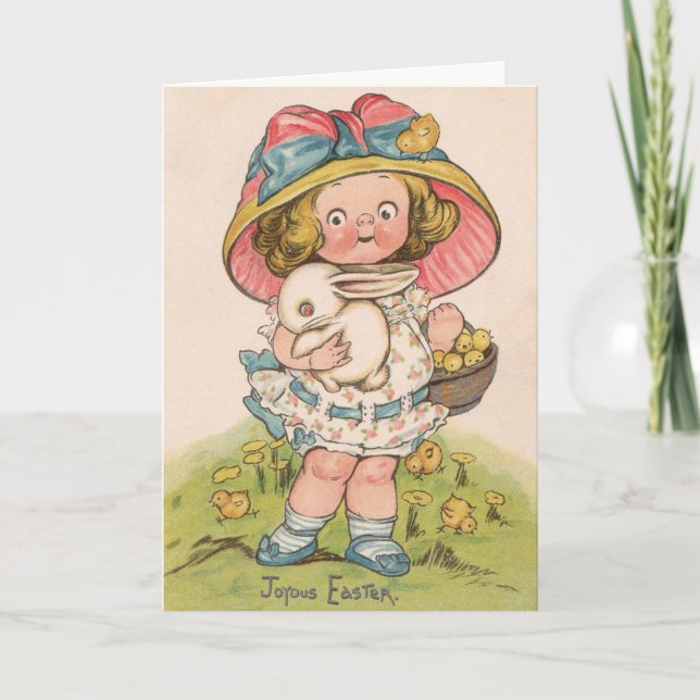 Carte Vintage Girl With Bunny Easter Greeting Card (Devant)
