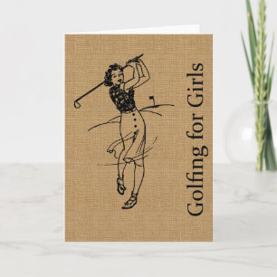 Carte Vintage Golfeur sur Faux Burlap Décoratif