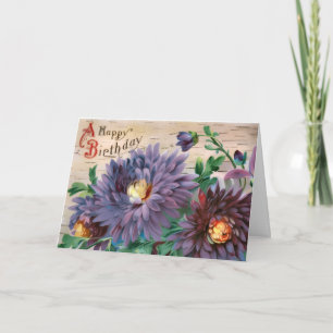 Carte Vintage Grandes Fleurs Violettes Spectaculaires An