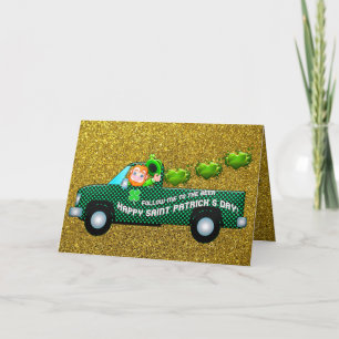Carte Vintage Green St Patrick camion leprechaun et text
