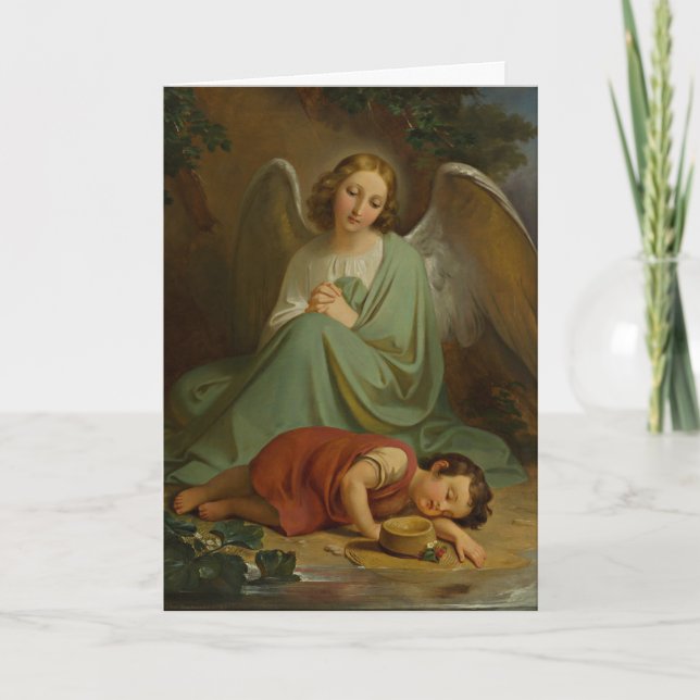 Carte Vintage Guardian Angel Religieux Écriture Enfant (Devant)