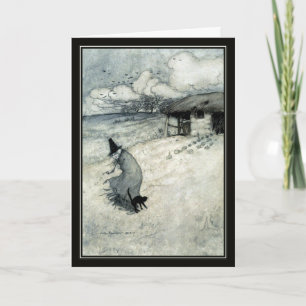 Carte Vintage Halloween Arthur Rackham Witch + Chat Noir