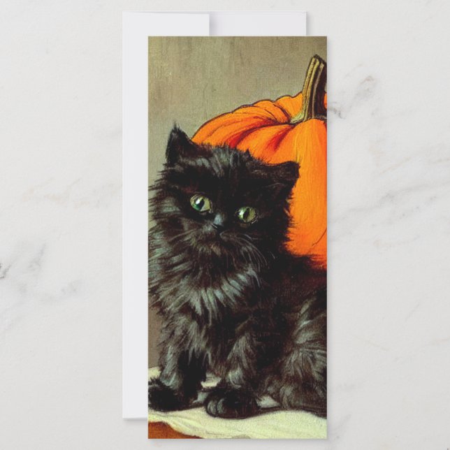 Carte vintage Halloween Chat noir et Citrouille (Devant)