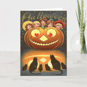 Carte Vintage Halloween Children and Cats