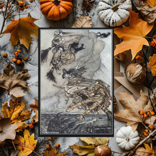 Carte Vintage Halloween Éffrayant Witch Arthur Rackham