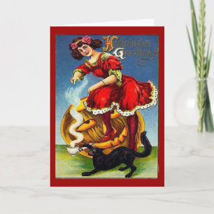 Carte Vintage Halloween Lady in Red