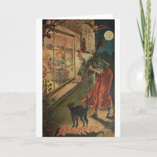 Carte vintage Halloween sorcière
