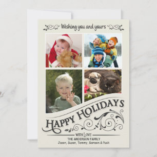 Carte vintage Happy Holidays 4-Photo Flat Card