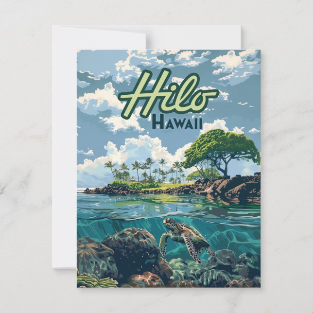 Carte Vintage Hilo Hawaii Big Island Turtle Beach (Devant)