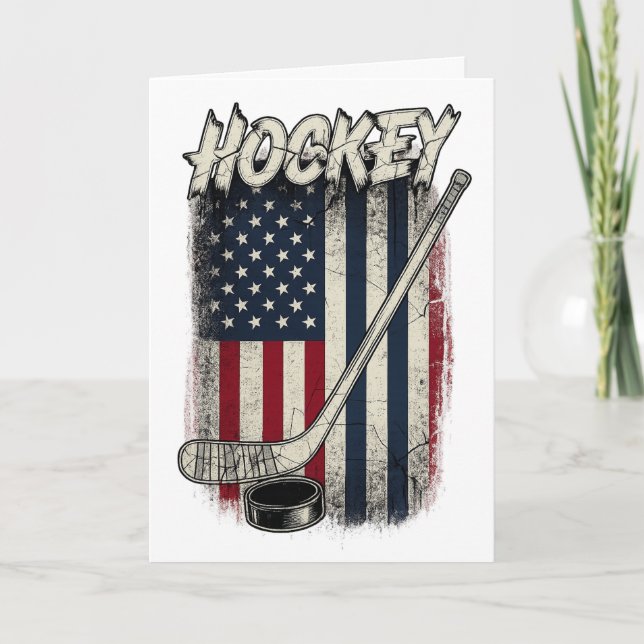 Carte Vintage Hockey American Flag Retro Puck Players  (Devant)