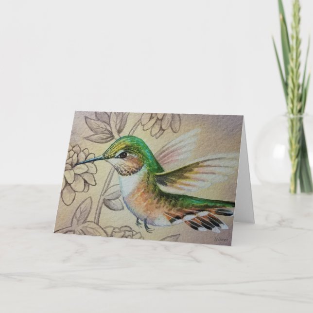 Carte Vintage Hummingbird No 7 Aquarelle Art (Devant)