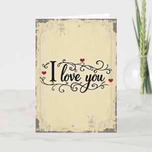 Carte Vintage « I Love You » avec des Cœurs