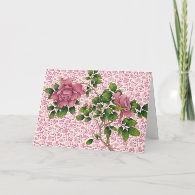 Carte Vintage Illustrated Roses Rose Flower Art Note (Devant)
