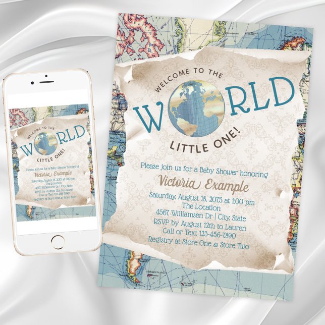 Carte vintage Invitations de douche bébé (Vintage map baby shower invitation. Instant download and printed invitations available.)