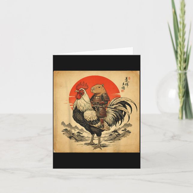 Carte Vintage Japanese Samurai Capybara Rooster Chicken  (Devant)