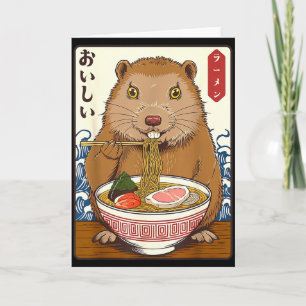 Carte Vintage japonais Art Marmot Mange Ramen Drôle Gro