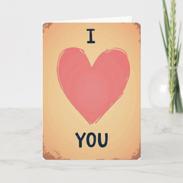 Carte vintage Je t'aime cœur (Devant)