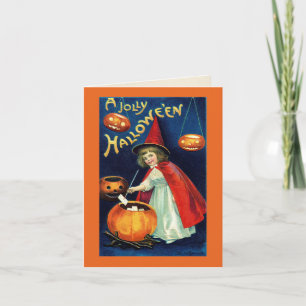 Carte Vintage Jolly Halloween fille sorcière