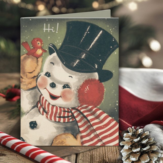Carte Vintage Jolly Retro Snowman Holiday (Vintage Jolly Retro Snowman Holiday Card)