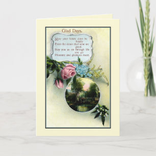 Carte Vintage jour heureux poème, anniversaire