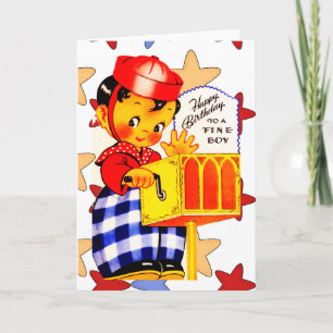 Carte vintage Joyeux Anniversaire au petit garçon