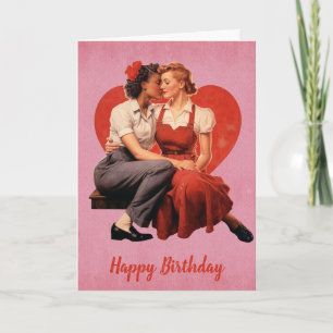 Carte Vintage Joyeux Anniversaire Lesbian Couple