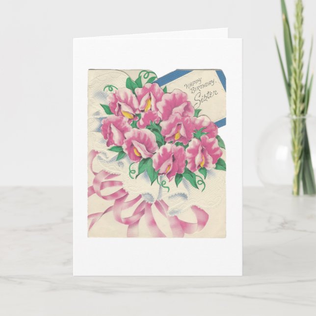 Carte Vintage Joyeux Anniversaire Soeur Bouquet (Devant)