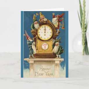 Carte Vintage - Joyeux elfes du Nouvel An,